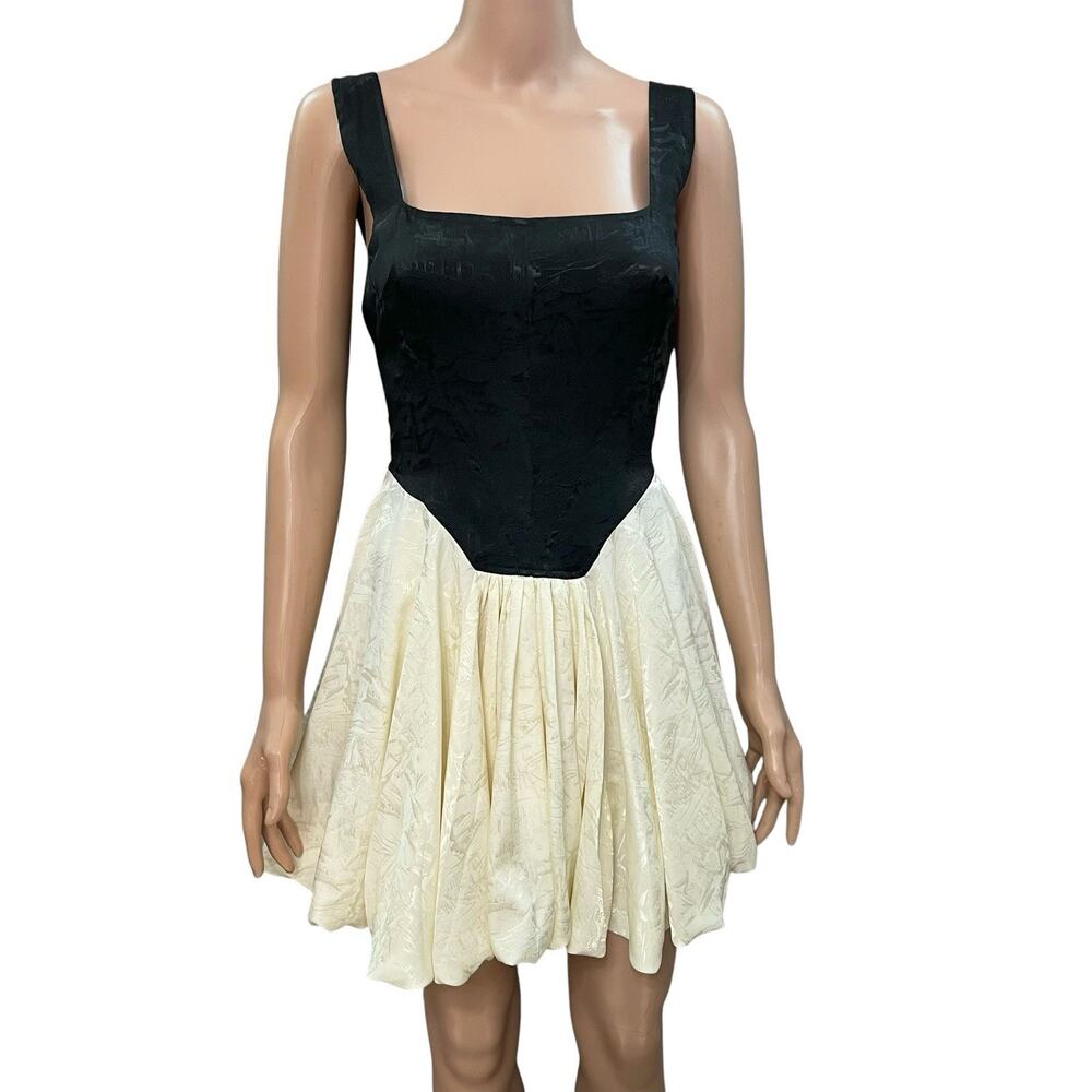 Dolls Kill Sky To Moon Bubble Hem Dress S/M Colorblock Satin Milkmaid Coquette